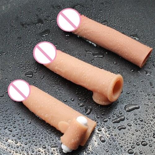 Realistic Penis Sleeve Extension Cock Sleeve Reusable Silicone Penis Enlarger Delay Condoms Cock Rings Enhancer Sex Toys For Men