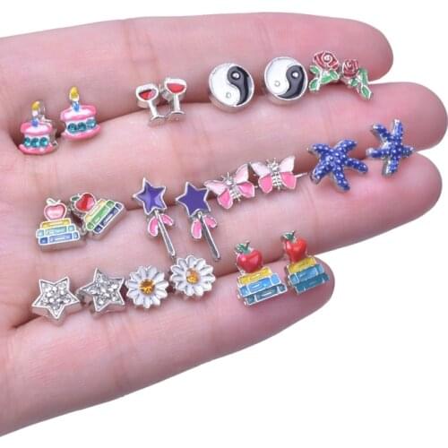 11 pair Stud Earrings For Women Girl Jewelry Piercing Stainless Steel Pin Butterfly Yin Yang Daisy Ear Rings 2021 Trend Kolczyki