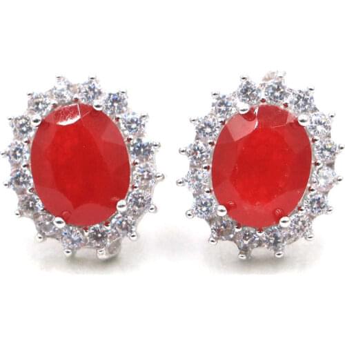 15x13mm Romantic 4.76g Real Red Ruby Created London Blue Topaz Natural CZ Gift For Girls Real 925 Solid Sterling Silver Earrings