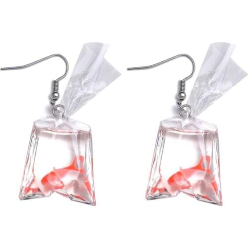 Fashion Creative Koi Fish goldfish Water Bag Dangle Earrings Cute Handmade Earrings Womens Jewelry Accessories Gift