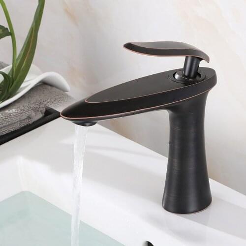 SKOWLL Bathroom Sink Faucet Oil Rubbed Bronze Single Hole Bathroom Faucet with Deck Plate Single Handle Basin Mixer Tap