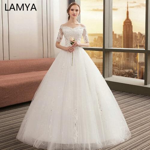 LAMYA Plus Size Wedding Dresses Lace Sleeve Bridal Gowns Vintage Tulle Wed Dresses Robe De Mariage Lace up Ball Gown Sweetheart