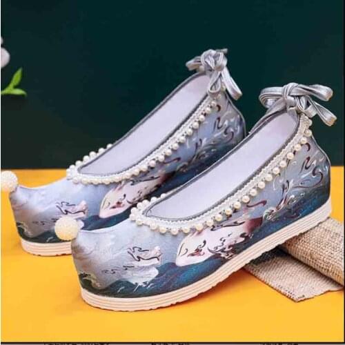 Hanfu Embroidered Shoes Women Chinese Ancient Flat Shoes Summer Shoes Red Black Blue Hanfu Shoes For Women Plus Size 41