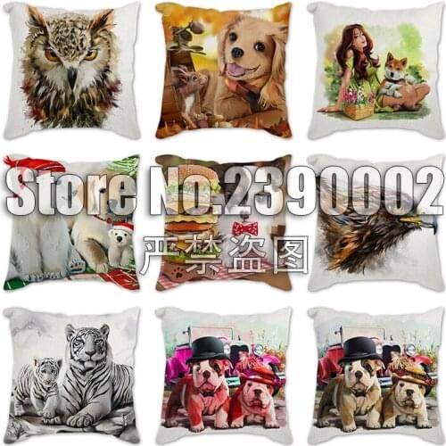 Home Decoration Dog Cat With Flowers Printed Cushion Decorative Pillows Cartoon Animals Home Decor Sofa Throw Pillows 45*45cm