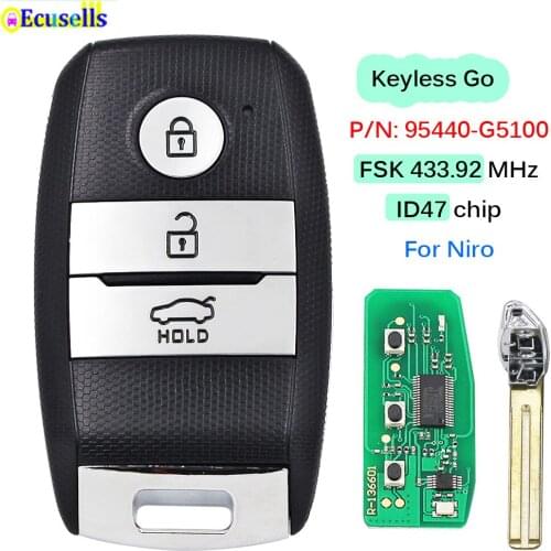 Smart Car Remote Key Fob Passive Proximity Keyless Entry Go Fob 433MHz ID47 Chip for KIA Niro 2016 2017 2018 95440-G5100