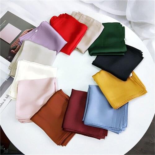 53*53cm Vintage Silk Shawl Feel Satin Elegant Women Square Scarf Fashion Style Solid Color Plain Hijab Head Neck Hair Tie Band