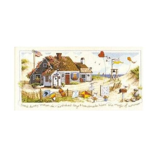 14ct Counted Cross Stitch, Seaside Cottages landscape cross stitch patterns free Childrens room decor Set Embroidery Kits Home