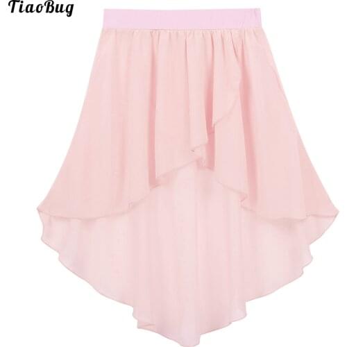Fashion Summer Kids Girls High-Low Elastic Waistband Chiffon Skirt For Ballet Jazz Dance Studio Practice Performance