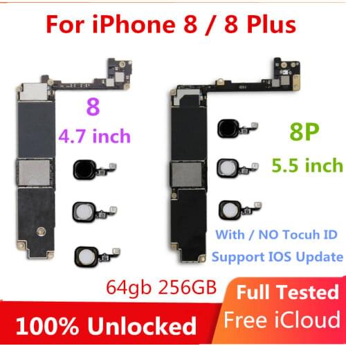 For iPhone 8 Motherboard With / Without Touch ID Factory Unlocked Logic Board For iPhone 8 Mainboard With Full Chips Tested Good
