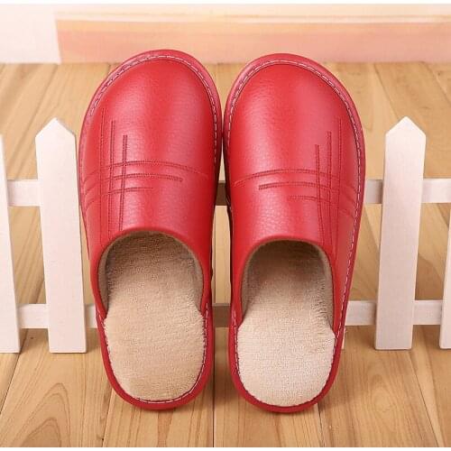 Genuine Leather Couples Winter Indoor Slippers Cow Leather Anti-Slip Men&Women Home Shoes Fashion Casual Shoes