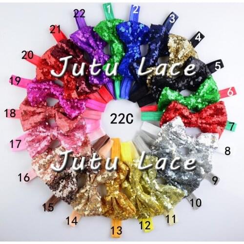 15 pcs/lot ,christmas sequin bow , sequin hair bow , messy headband bow with elastic