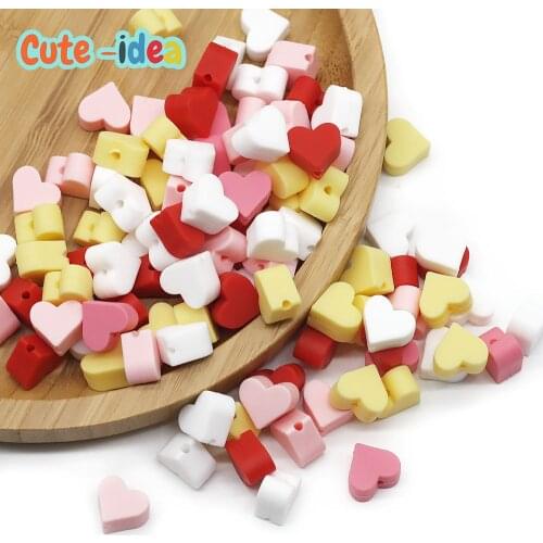 Cute-idea Food Grade 20pcs Silicone Little Heart Beads Baby Chewable Teething Teether DIY infant Nursing Pacifier chain toys