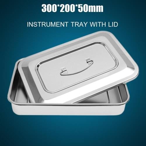 300x200x50mm Stainless Steel Instruments Tray With Lid Medical Box for Dental