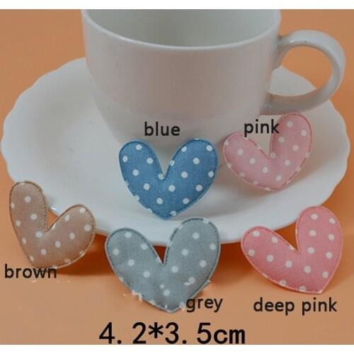 50pcs 4.2*3.5cm point heart Padded Patches Appliques For Clothes Sewing Supplies DIY Hair Bow Decoration free shipping