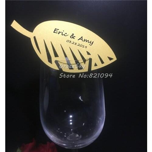 50pcs Free Shipping Hollow out leaves laser Cut Place name Seat Wedding Invitation Cup Cards for Wine Glass party supplies