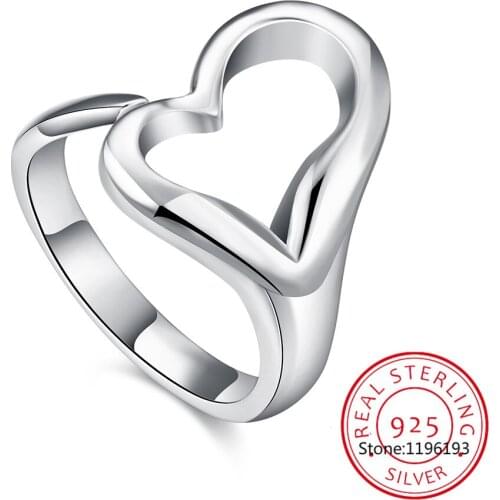 925 Sterling Silver Heart-Shaped Open Ring For Women Wedding Engagement Party Jewelry anel Bague anillos de prata