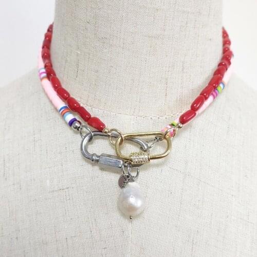 Bohemian Handmade Beaded Choker Necklace for Women Fashion Oval Lasso Pendant Baroque Pearl Necklaces Bridal Wedding Jewelry
