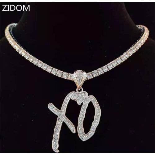 Men Women Hip Hop XO Letters Pendant Necklace with 4mm Zircon Tennis Chain Iced out Bling Necklaces HipHop Fashion Jewelry