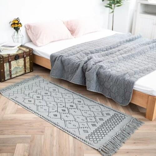 100% Cotton Hand Woven Reversible Rug Grey Geometric Handmade Runner Tassels Design Handmade Area Rug Living room/Entryway Mat