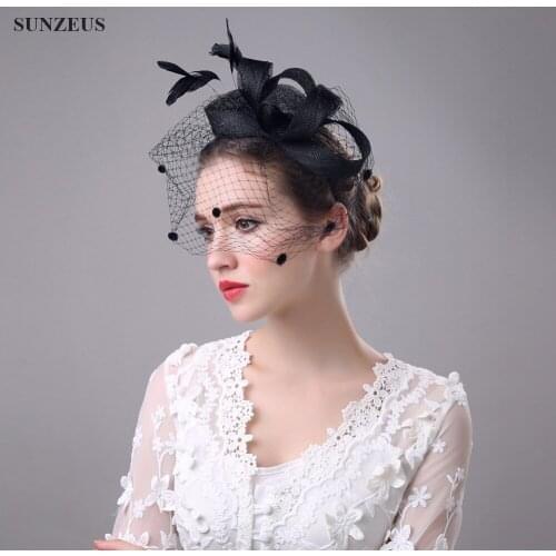 Elegant Black Ladies' Hair Band Tulle Feathers Big Bow Party Veil Birdcage veil SQ012