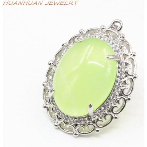 Elegant Natural Jades Stone Pendant Necklaces & Pendants Zircon 28x35mm Chain Copper Silver-color Stainless Steel Jewelry B3315