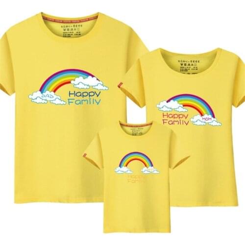 Casual family matching clothes T shirts daddy mama Rainbow Print mommy and me short tshirt woman Fashion baby girl boy Tees Tops