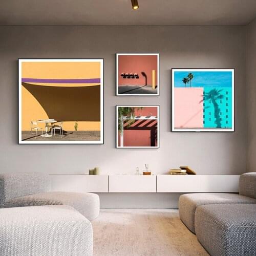 Geometric Pink House Building Landscape Nordic Posters And Prints Wall Art Canvas Painting Wall Pictures For Living Room Decor