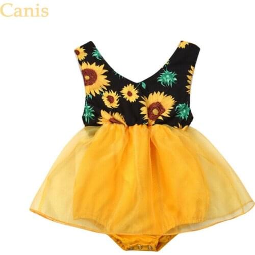 Citgeett Summer Newborn Infant Girl Sunflower Bodysuit Jumpsuit Princess Pageant Tutu Skirt