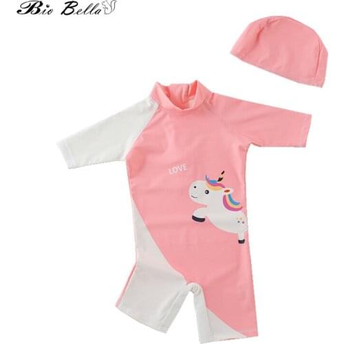 Girls Pink Animal Print Swimsuit + Cap 2pcs Suits Fashion New Born Swimwear Baby Girls UV-protection Swim Wear