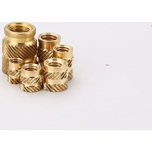 Brass Hot Melt Inset Nuts Heating Molding Copper Thread Inserts Nut SL-type Double Twill Knurled Injection Brass Nut M5M6 20Pcs