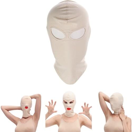 CamaTech Flesh Open Mouth Eye Bondage Hood Masks 4 Style Elasticity Slave Role Play Party Headgear Mask BDSM Cosplay Adult Games