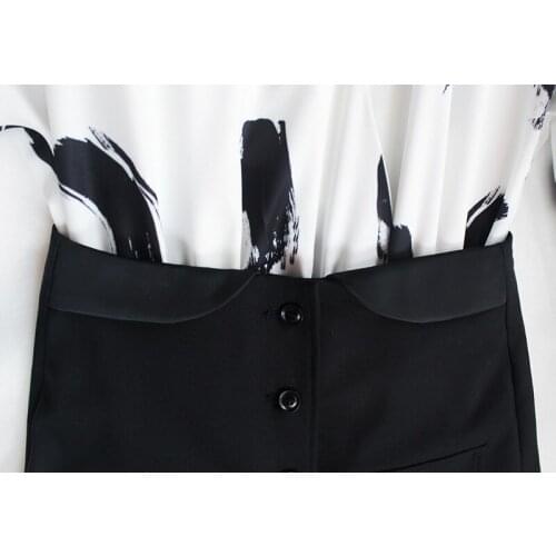 Runway Two Piece Set 2020 Spring Autumn Fashion Luxury Designers High Quality Print Patchwork Chiffon A-line Dress Female