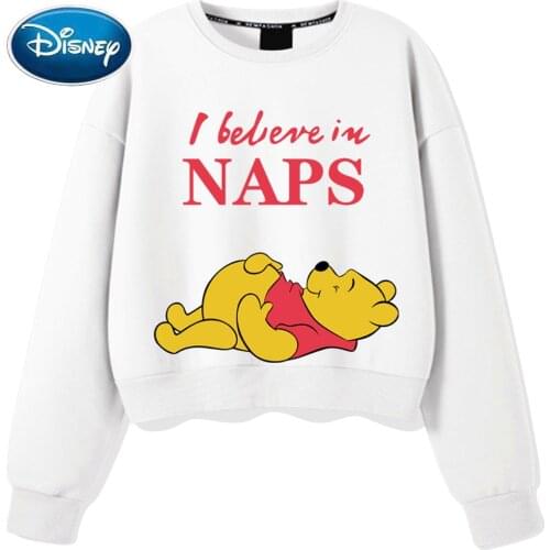 Disney Sweatshirt Fashion Winnie the Pooh Bear Cartoon Letter Print O-Neck Pullover Vintage Unisex Women Long Sleeve Top 5 Color
