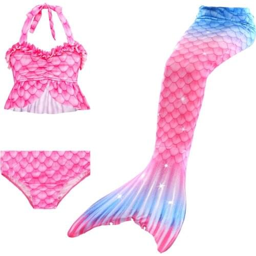 2020 New Cosplay Mermaid Costume 3 PCS Swimsuit Sexy Girls Suspender Tops Shorts Mermaid Tails Bathing Suit Kids Swimming Wear