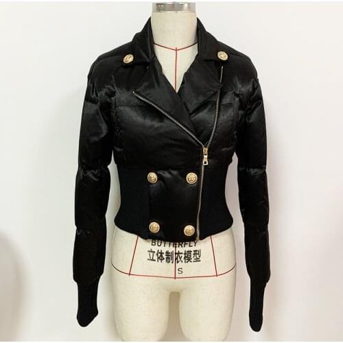 New Fall / Winter 2021 Diagonal Zipper Elastic Thread Waist Suit Color Slim Short Down Jacket O66