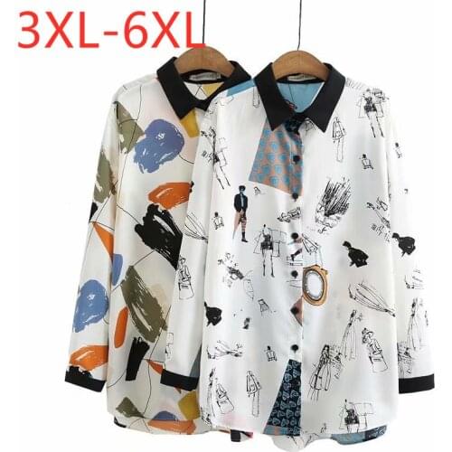 New 2021 Ladies Designer Spring Autumn Plus Size Tops For Women Large Long Sleeve Loose Print Chiffon Long Shirt 3XL 4XL 5XL 6XL