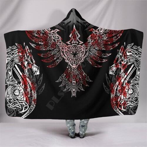 Viking tattoo Character Hooded Blanket Adult colorful child Sherpa Fleece Wearable Blanket Microfiber Bedding style-2