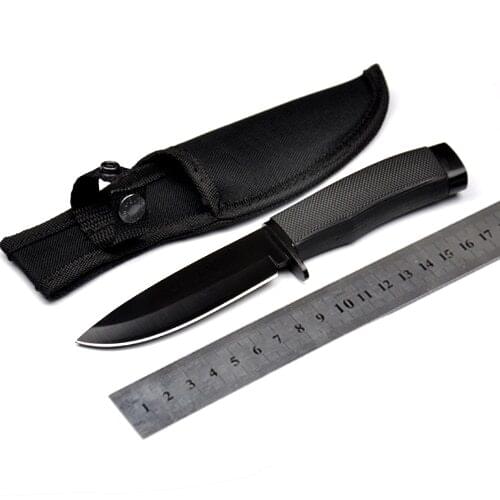 Fixed Blade Knife 400C Stainless Steel 58HRC+Rubber Handle Camping Hunting Knife Survival Knife Pocket Knife Silver/Black Color