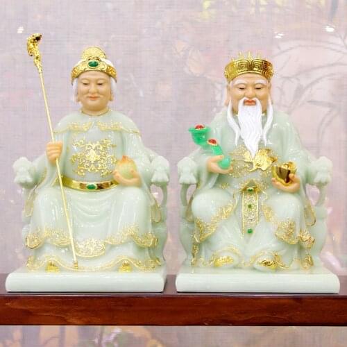 A pair 2021 Asia Company home shop thriving business Money Good luck TU DI GONG PO God of wealth jade buddha Sculpture statue