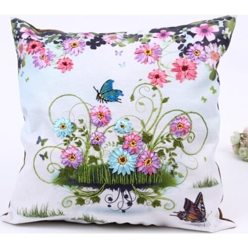 45x45cm 3D flowers Ribbon embroidery pillow cushion cover core inner insert pillowcase set handcraft DIY handmade needlework