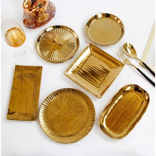 Gold-plated ceramic plates, high-end hotel western food plates, European-style luxury golden plates, model room decoration plate