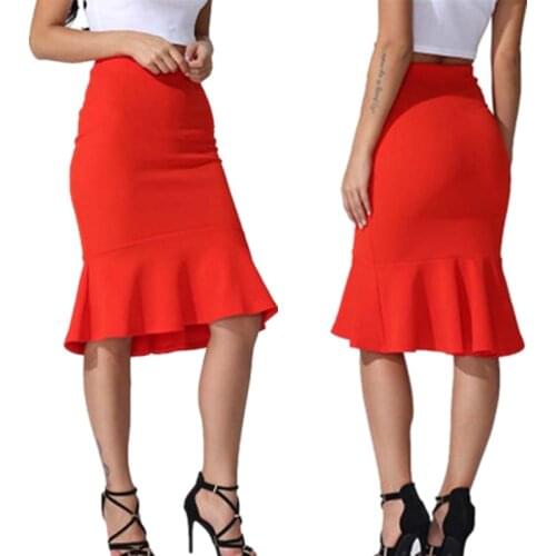 Richkeda Store New 2021 Womens Spring Autumn Elastic High Waist Ruffles Skirts Woman Hip Trumpet Skirt Mermaid Plus Size 3xl