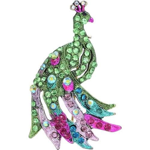 RINHOO Mulitcolor Rhinestone Peacock Brooches For Women And Men 2 Color Cute Animal Jewelry Kids Friends Gift Badge Scarf Buckle