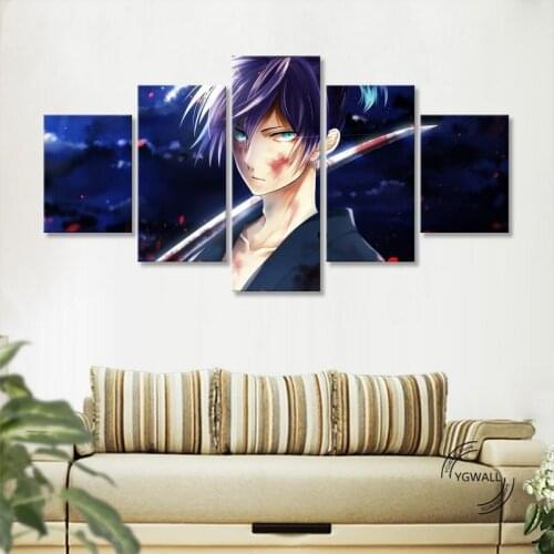 Anime Boy Yato Noragami Canvas Printed Pictures Wall Artwork 5 Panel Paintings Home Decoration Module Poster Living Room