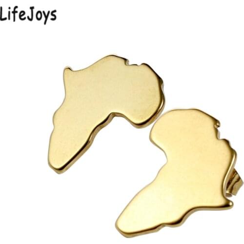 African Map Earrings Stainless Steel Gold Africa Map Stud Earring Jewelry for Women Silver Color Hip Hop Ethnic Cute Lover Gift