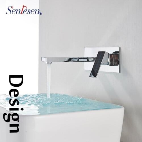 Senlesen Basin Faucet Wall Mounted Chrome Brass Bathroom Tap Mixer Faucet Cold and Hot Water
