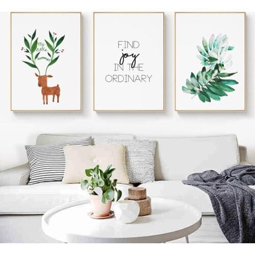 Modern Minimalist Watercolor Tropical Plant Leaf Canvas Art Print Poster Nordic Green Plant Leaf Animal Wall Picture Home Decor