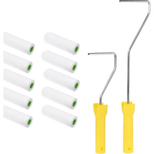 Uxcell 10pcs Sponge Paint Roller Brush 4" for Household Wall Painting Treatment w 2pcs Handle Plastic Sponge Metal to paint