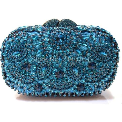 Crystal Evening Party Bag Clutch Fashion Evening Bag Chain Handbag Wedding Purse Lake blue Mini Women Handbag (88304-E)