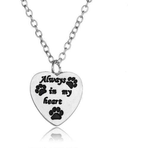 Always In My Heart Keepsake Pendant Cute Pet Dog Cat Paws Print Necklace Charms Jewelry Women Girls Best Friend Gifts